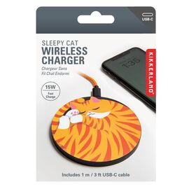 Kikkerland - Sleepy Cat Wireless Charger - Diameter: 4 inches, Thickness: 0.25 inches / Electronics