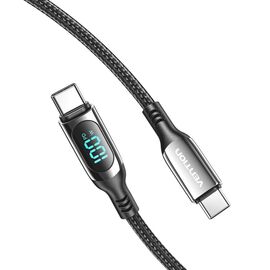 Vention Cotton Braided USB 2.0 C Male to C Male 5A Cable With LED Display 1.2M Black Zinc Alloy Type | Techbox