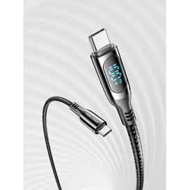 Vention Cotton Braided USB 2.0 C Male to C Male 5A Cable With LED Display 1.2M Black Zinc Alloy Type | Techbox