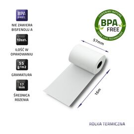 Qoltec 51899 Thermal roll 57 x 16 | 55g / m2 | 10 pcs. | BPA free | Techbox
