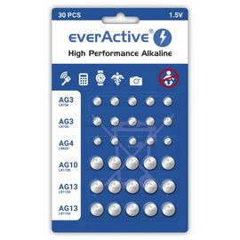 Mini alkaline battery Set everActive 10 x G3 / LR41, 5 x G4 / LR626, 5 x G10 / LR1130, 10 x G13 / LR1154 | Techbox