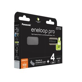 Rechargeable batteries PANASONIC ENELOOP PRO AAA 930 mAh 4 szt + case (BK-4HCDE/4CP+CASE) | Techbox