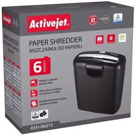 Activejet ASH-0601S shredder, P-2, 10 l, 6 mm strip, 6 sheets, black. | Techbox