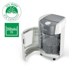Leitz IQ OptiMax Small Office 350 Micro Cut Paper Shredder Security P5 22L - White - Office Machines - Office Supplies - Techbox