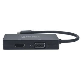 Manhattan USB-C Dock/Hub, Ports (x3): DVI-I, HDMI and VGA Ports, Note: Only One Port can be used at a time, External Power Supply Not Needed, Universal for all devices, Cable 10cm, Black, Three Year Warranty | Techbox