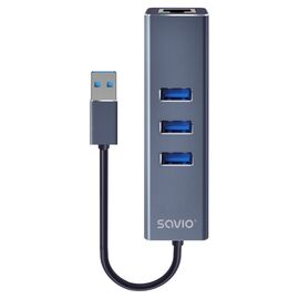 Savio AK-57 USB-A - 3 x USB-A HUB with RJ-45 Gigabit Ethernet adapter 5000 Mbit/s grey USB 3.2 Gen 1 (3.1 Gen 1) Micro-B 5000 Mbit/s | Techbox