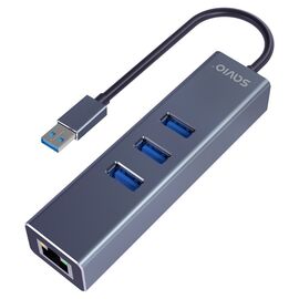 Savio AK-57 USB-A - 3 x USB-A HUB with RJ-45 Gigabit Ethernet adapter 5000 Mbit/s grey USB 3.2 Gen 1 (3.1 Gen 1) Micro-B 5000 Mbit/s | Techbox