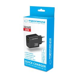 Esperanza EZC105K mains charger 20W Black - Travel Chargers - Smartphone Chargers - Techbox