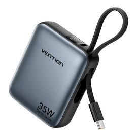 Vention 10000mAh 35W - power bank with USB-C cable (grey) - Powerbanks - Smartphone Chargers - Techbox