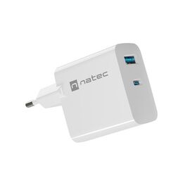 NATEC RIBERA GAN CHARGER 1X USB-A + 1X USB-C 45W WHITE - Travel Chargers - Smartphone Chargers - Techbox