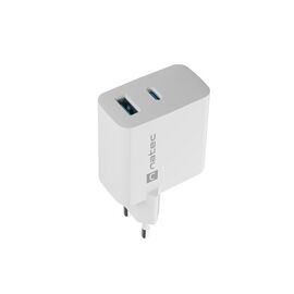 NATEC RIBERA GAN CHARGER 1x USB-A + 1x USB-C 65W WHITE - Travel Chargers - Smartphone Chargers - Techbox