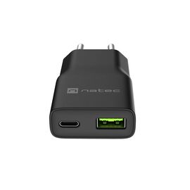 NATEC RIBERA GAN SLIM MAINS CHARGER 1× USB-A + 1× USB-C 20W BLACK - Travel Chargers - Smartphone Chargers - Techbox