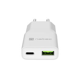 NATEC RIBERA GAN SLIM MAINS CHARGER 1× USB-A + 1× USB-C 20W WHITE - Travel Chargers - Smartphone Chargers - Techbox