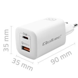 Qoltec 50765 mobile device charger Laptop, Portable gaming console, Power bank, Smartphone, Smartwatch, Tablet White AC Fast charging Indoor | Techbox