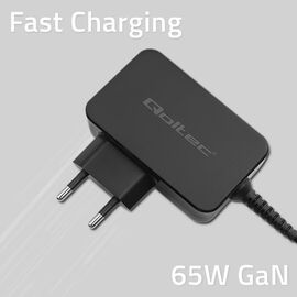 Qoltec 52386 GaN POWER PRO charger | 1xUSB-C | 65W | 5-20V | 3-3.25A | Black | Techbox