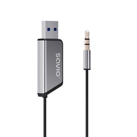 Savio TR-16 Transmitter AUX adapter with hands-free function, Bluetooth 5.3, Google Assistant/Siri | Techbox