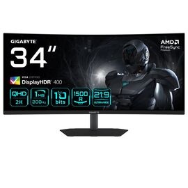 GIGABYTE G34WQC2 34” WQHD Curved Gaming Monitor - 3440 x 1440, 1500R, 200Hz, 1ms, 450 cd/m2, AMD FreeSync Premium, DisplayHDR 400, HDMI 2.0, Displayport 1.4 | Techbox