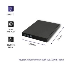 Qoltec 51858 External DVD-RW recorder |USB 2.0|Black | Techbox