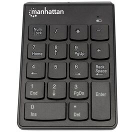 Manhattan Numeric Keypad, Wireless (2.4GHz), USB-A Micro Receiver, 18 Full Size Keys, Black, Membrane Key Switches, Auto Power Management, Range 10m, AAA Battery (included), Windows and Mac, Three Year Warranty, Blister | Techbox