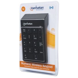 Manhattan Numeric Keypad, Wireless (2.4GHz), USB-A Micro Receiver, 18 Full Size Keys, Black, Membrane Key Switches, Auto Power Management, Range 10m, AAA Battery (included), Windows and Mac, Three Year Warranty, Blister | Techbox