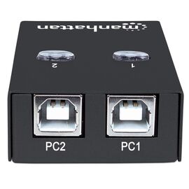 Manhattan USB-A Automatic Sharing Switch, 2x USB-B Ports, 480 Mbps (USB 2.0), Dual Control (Auto-Sensing or Manual), Bus Powered, Hi-Speed USB, inc 1x 1.5m USB-A to USB-B cable, Black, Three Year Warranty, Blister | Techbox