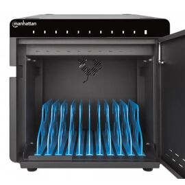 Manhattan iPad to 11" 10-bay Charging Cabinet Desktop via USB-C, Also other tablets and smartphones (with device to USB-C cable), Bays 264x22x235mm, Device charging cables not included (suggest USB-C cable 354868), Cart, Lockable, EU/UK power cords - Travel Chargers - Smartphone Chargers - Techbox