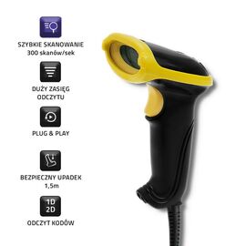 Qoltec 50867 Laser reader 1D | 2D | USB | Black | Techbox