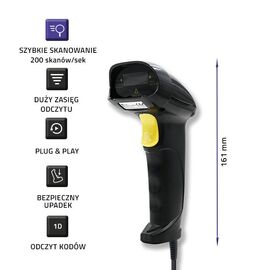 Qoltec 50876 Laser scanner 1D | USB | Black - POS & Barcode Scanners - Peripherals - Techbox
