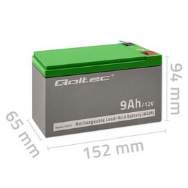 Qoltec 53031 AGM battery | 12V | 9Ah | max 135A - UPS Batteries - Surge Protection - Techbox