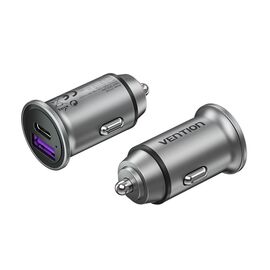 Vention Two-Port USB A+A(30+30) Car Charger Gray Mini Style Aluminium Alloy Type | Techbox