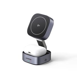 Ugreen W702 3in1 inductive charger with MagSafe / Qi2 and USB-C port for phone / headphones - black | Techbox
