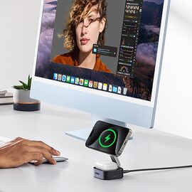 Ugreen W702 3in1 inductive charger with MagSafe / Qi2 and USB-C port for phone / headphones - black | Techbox