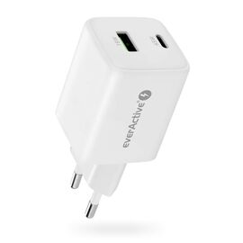 GaN mains charger with 1 x USB and 1 x USB-C Quick Charge 4.0 45W, white | Techbox