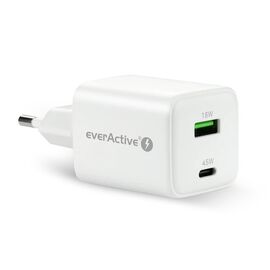 GaN mains charger with 1 x USB and 1 x USB-C Quick Charge 4.0 45W, white | Techbox