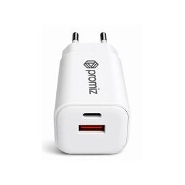 Promiz (PZ-30054) Wall Charger - Dual USB-C/USB-A - 45W - GaN - White