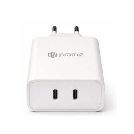 Promiz (PZ-30055) Wall Charger - Dual USB-C - 65W - GaN - White