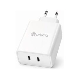 Promiz (PZ-30055) Wall Charger - Dual USB-C - 65W - GaN - White