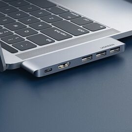 HUB Ugreen 60559 2x USB-C / USB-C PD (Thunderbolt 3, 100W, 4K 60 Hz, 10 Gbps) / HDMI 4K 30 Hz / 3x USB 3.0 for MacBook Pro / Air - Gray