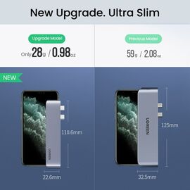 HUB Ugreen 60559 2x USB-C / USB-C PD (Thunderbolt 3, 100W, 4K 60 Hz, 10 Gbps) / HDMI 4K 30 Hz / 3x USB 3.0 for MacBook Pro / Air - Gray