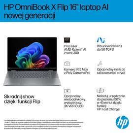 HP OmniBook X Flip 16-ar0016nw Ryzen AI 5 340 16.0"2K Touch OLED IPS 300nits AG 16GB LPDDR5X SSD1TB Radeon 840M Cam 5MPx + IR  68Wh Win11 Meteor Silver 2Y - Laptops | Macbook - Laptops & Desktops - Techbox