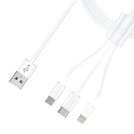 3mk Cable 3in1 USB-A - micro USB / Lightning / USB-C 1.2m 20V/2.4A 15W - white