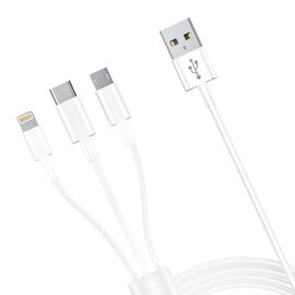 3mk Cable 3in1 USB-A - micro USB / Lightning / USB-C 1.2m 20V/2.4A 15W - white