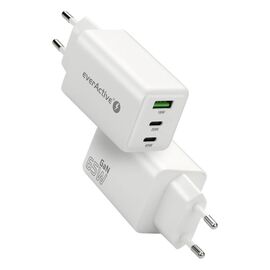 Charger GaN 1 x USB, 2 x USB-C Quick Charge 4+ 65W white | Techbox