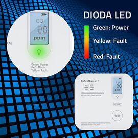 Qoltec 52577 Wireless Carbon monoxide (CO) sensor with battery | sensor service life 10 years | alarm 85dB | LED