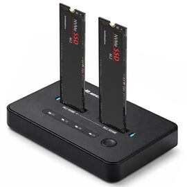 Qoltec 52366 M.2 NVMe SSD Docking Station | PCIe | USB-C | 20 Gb/s | DUAL 2 x 8TB | Offline cloning