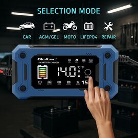 Qoltec 52496 Charger 12V 15A | Rectifier with repair function and maintaining power supply during battery replacement | for AGM GEL LiFePO4 | LCD