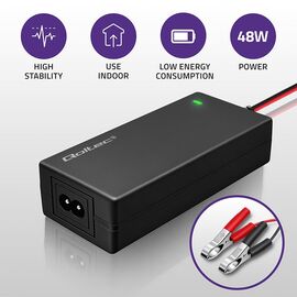 Qoltec 52665 Automatic charger for AGM GEL STD batteries | 24V charger | 2A | 48W | LED | 1.8m cable