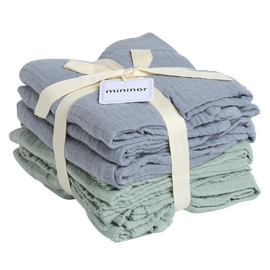 Mininor Global - Organic Muslin Cloth - 6pcs Grey seal/Willow Green (10263) / Baby and Children