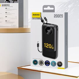 Dudao K13 10000mAh Powerbank with Built-in Cable - Black