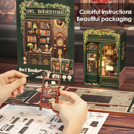 BOOK NOOK KIT - DIY - Owl Bookstore - 139pc + LED Light
